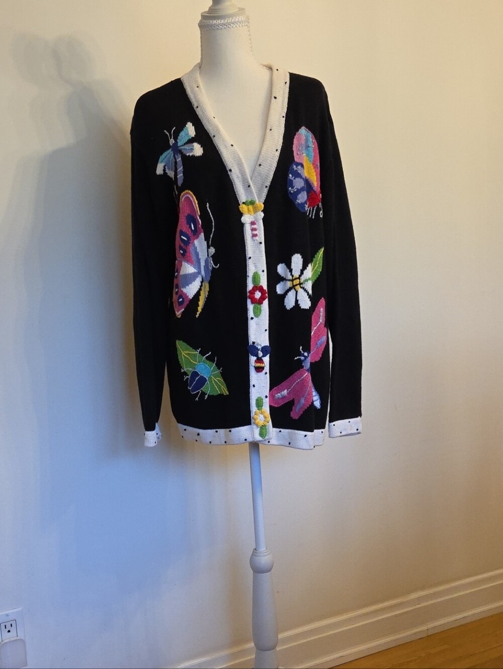 Storybook Knits Black Butterfly & Floral Embroidered V-Neck Cardigan